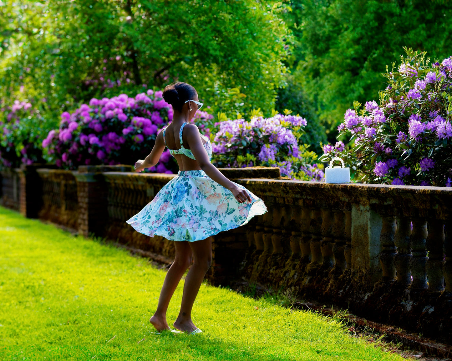 Flora - Floral Print Mini Blackless Dress